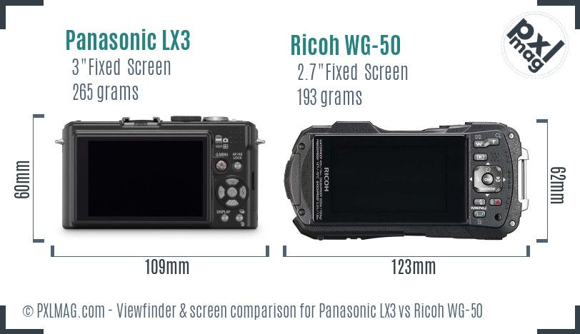 Panasonic LX3 vs Ricoh WG-50 Screen and Viewfinder comparison