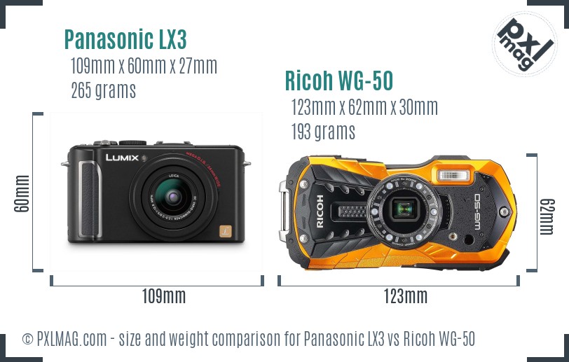 Panasonic LX3 vs Ricoh WG-50 size comparison Panasonic LX3 vs Ricoh WG-50 size comparison