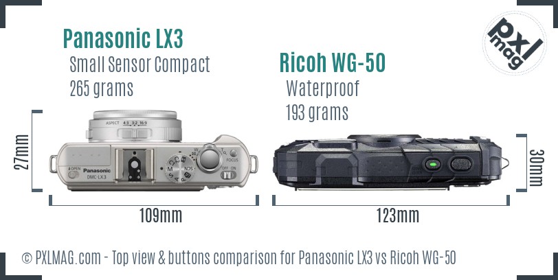 Panasonic LX3 vs Ricoh WG-50 top view buttons comparison