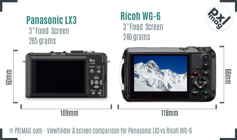 Panasonic LX3 vs Ricoh WG-6 Screen and Viewfinder comparison