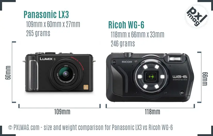 Panasonic LX3 vs Ricoh WG-6 size comparison