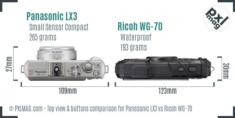 Panasonic LX3 vs Ricoh WG-70 top view buttons comparison