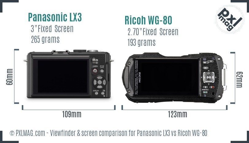 Panasonic LX3 vs Ricoh WG-80 Screen and Viewfinder comparison