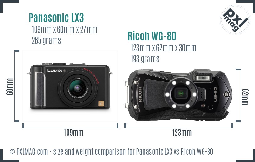 Panasonic LX3 vs Ricoh WG-80 size comparison