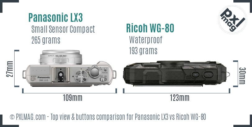 Panasonic LX3 vs Ricoh WG-80 top view buttons comparison
