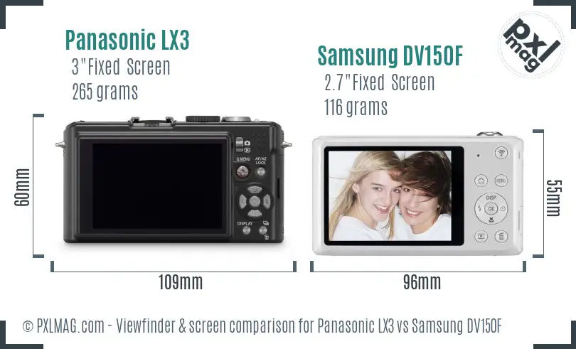 Panasonic LX3 vs Samsung DV150F Screen and Viewfinder comparison