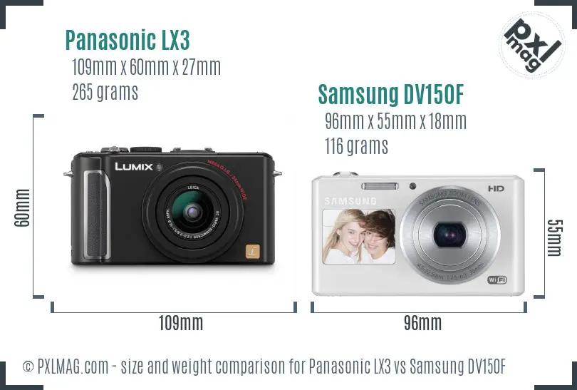 Panasonic LX3 vs Samsung DV150F size comparison