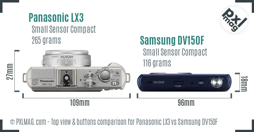 Panasonic LX3 vs Samsung DV150F top view buttons comparison