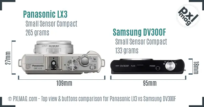 Panasonic LX3 vs Samsung DV300F top view buttons comparison