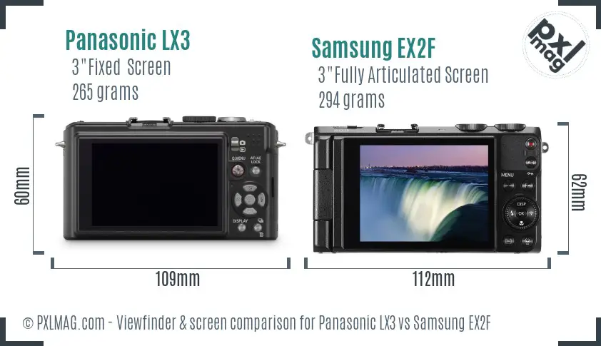 Panasonic LX3 vs Samsung EX2F Screen and Viewfinder comparison