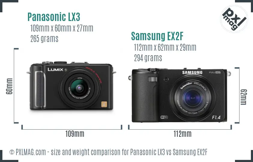 Panasonic LX3 vs Samsung EX2F size comparison