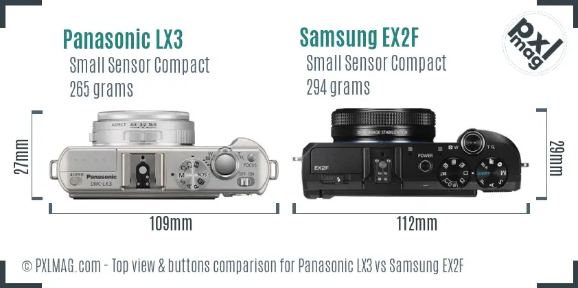 Panasonic LX3 vs Samsung EX2F top view buttons comparison