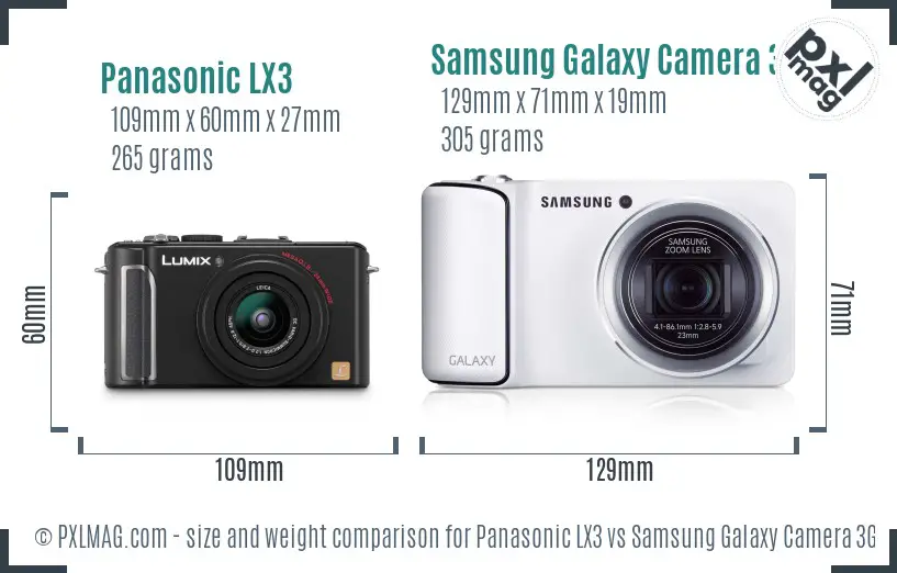 Panasonic LX3 vs Samsung Galaxy Camera 3G size comparison