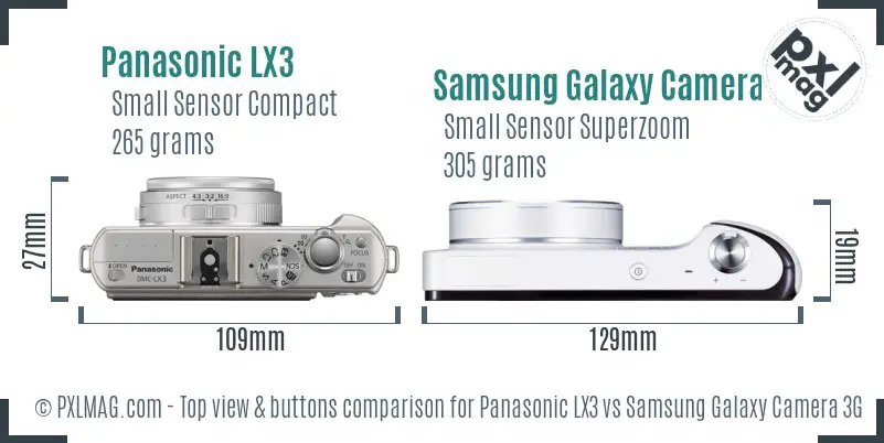 Panasonic LX3 vs Samsung Galaxy Camera 3G top view buttons comparison