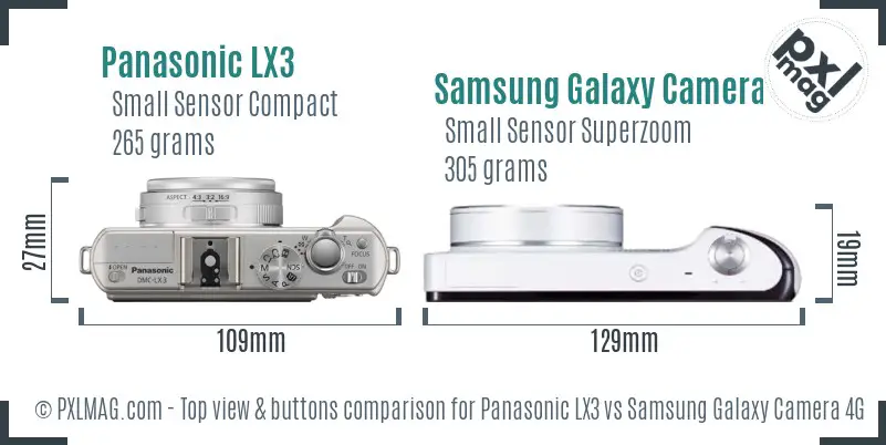 Panasonic LX3 vs Samsung Galaxy Camera 4G top view buttons comparison