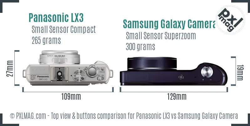 Panasonic LX3 vs Samsung Galaxy Camera top view buttons comparison