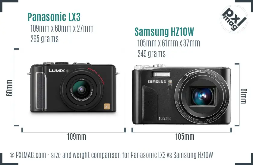 Panasonic LX3 vs Samsung HZ10W size comparison