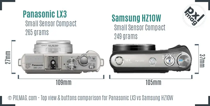 Panasonic LX3 vs Samsung HZ10W top view buttons comparison