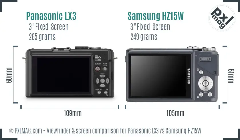 Panasonic LX3 vs Samsung HZ15W Screen and Viewfinder comparison