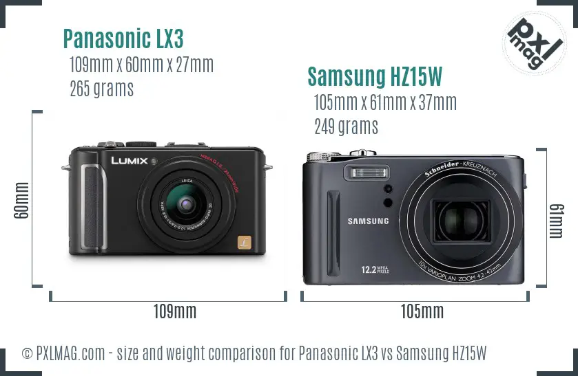 Panasonic LX3 vs Samsung HZ15W size comparison