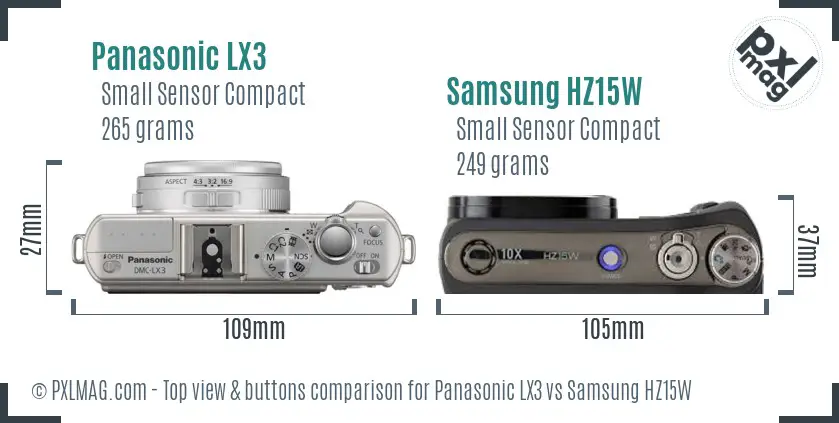 Panasonic LX3 vs Samsung HZ15W top view buttons comparison