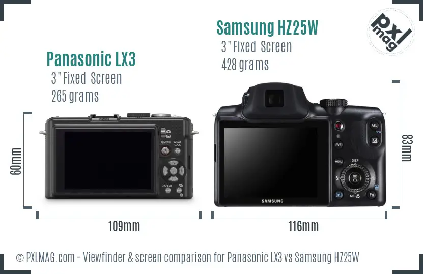 Panasonic LX3 vs Samsung HZ25W Screen and Viewfinder comparison Panasonic LX3 vs Samsung HZ25W Screen and Viewfinder comparison