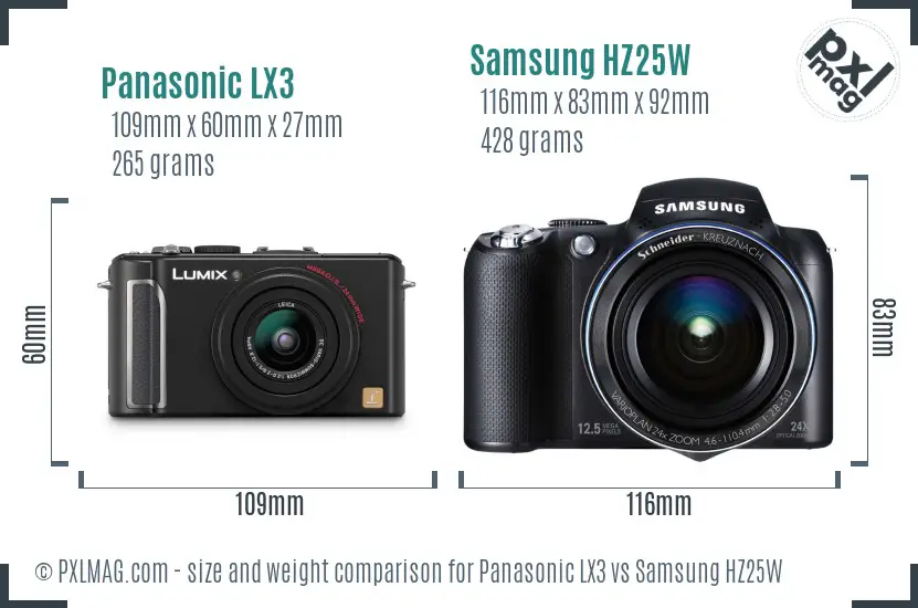 Panasonic LX3 vs Samsung HZ25W size comparison Panasonic LX3 vs Samsung HZ25W size comparison