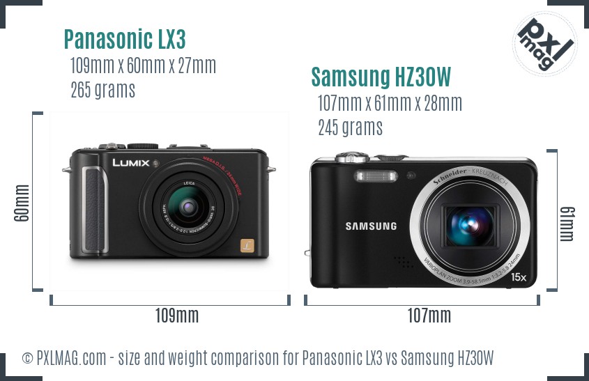 Panasonic LX3 vs Samsung HZ30W size comparison