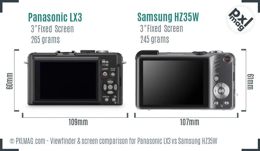 Panasonic LX3 vs Samsung HZ35W Screen and Viewfinder comparison