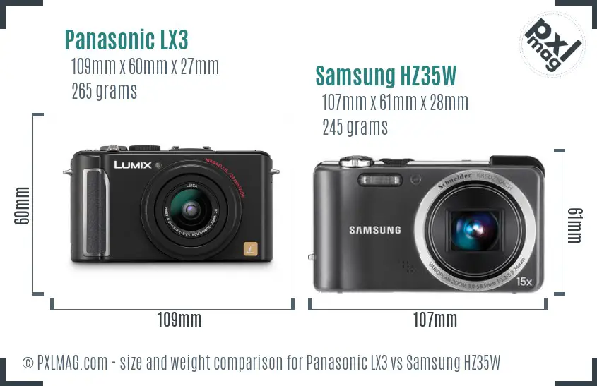 Panasonic LX3 vs Samsung HZ35W size comparison