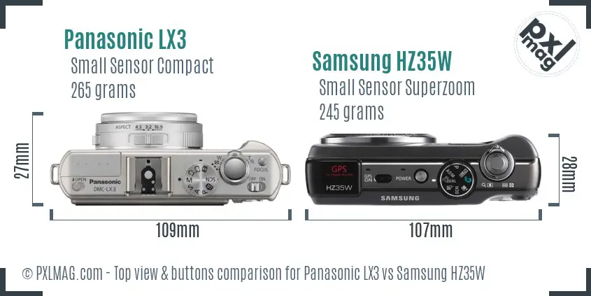 Panasonic LX3 vs Samsung HZ35W top view buttons comparison