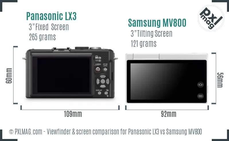 Panasonic LX3 vs Samsung MV800 Screen and Viewfinder comparison