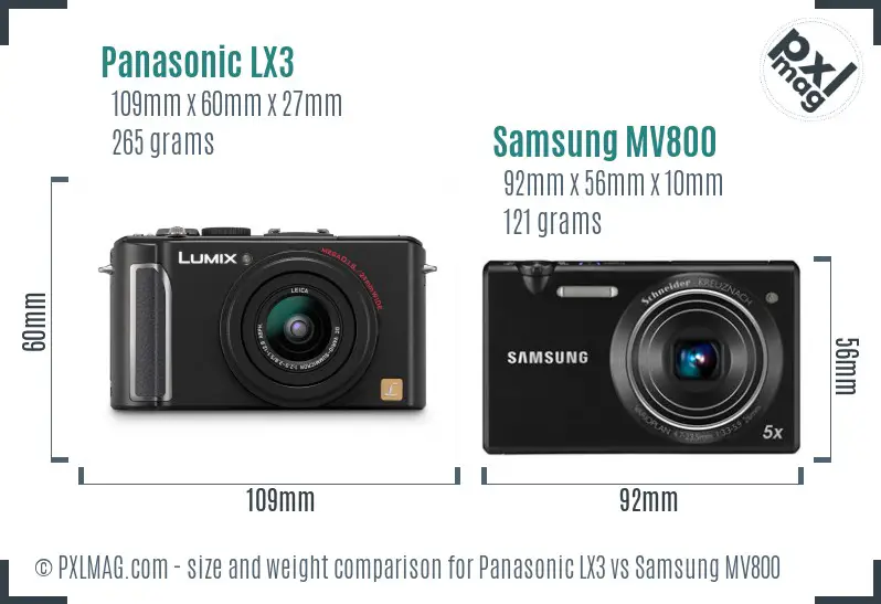 Panasonic LX3 vs Samsung MV800 size comparison