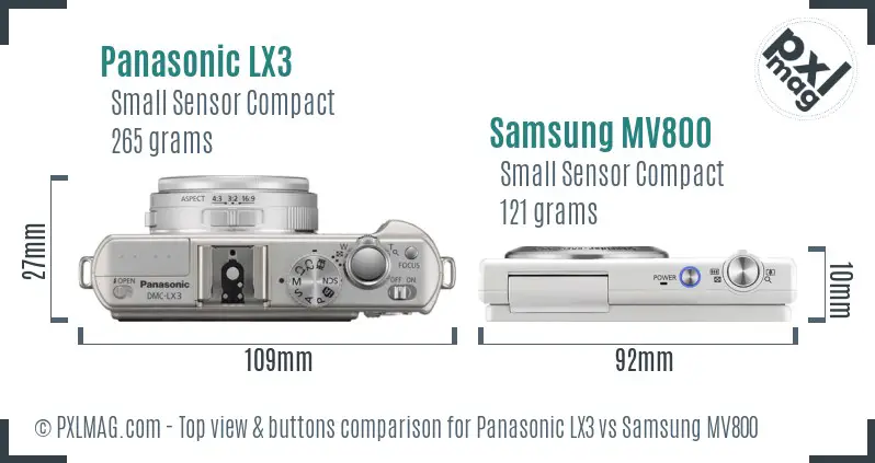 Panasonic LX3 vs Samsung MV800 top view buttons comparison