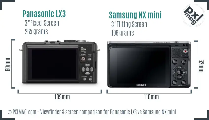 Panasonic LX3 vs Samsung NX mini Screen and Viewfinder comparison