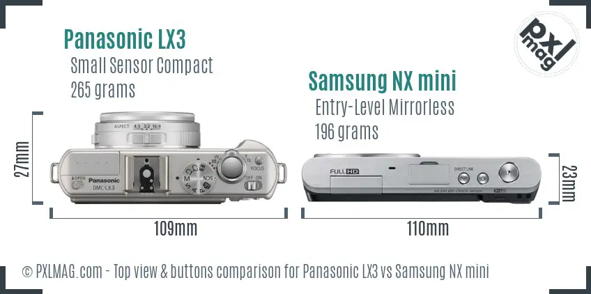 Panasonic LX3 vs Samsung NX mini top view buttons comparison