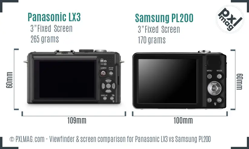 Panasonic LX3 vs Samsung PL200 Screen and Viewfinder comparison