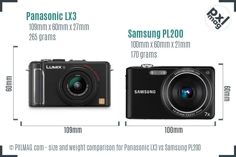 Panasonic LX3 vs Samsung PL200 size comparison