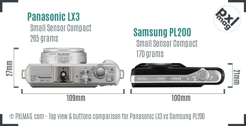 Panasonic LX3 vs Samsung PL200 top view buttons comparison