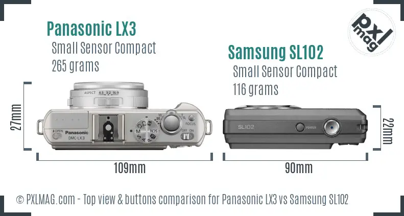 Panasonic LX3 vs Samsung SL102 top view buttons comparison