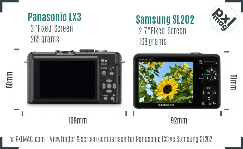 Panasonic LX3 vs Samsung SL202 Screen and Viewfinder comparison Panasonic LX3 vs Samsung SL202 Screen and Viewfinder comparison