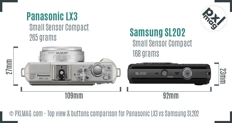 Panasonic LX3 vs Samsung SL202 top view buttons comparison Panasonic LX3 vs Samsung SL202 top view buttons comparison