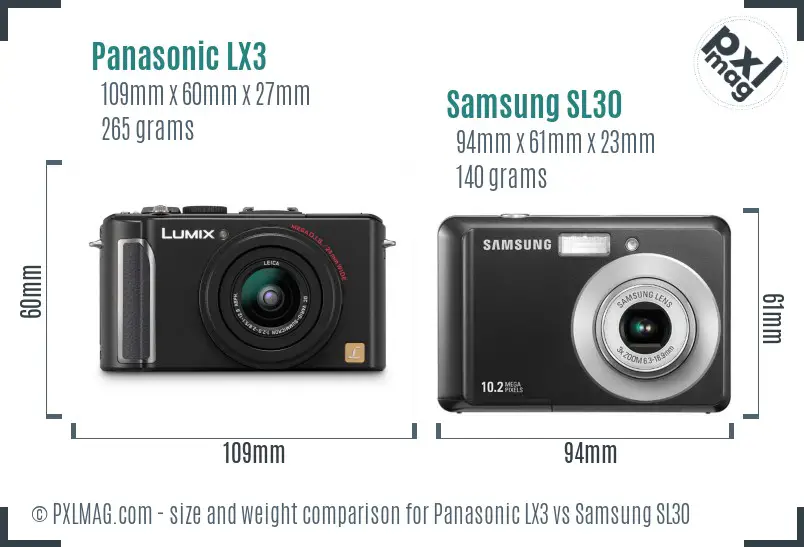 Panasonic LX3 vs Samsung SL30 size comparison