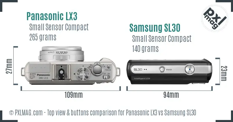 Panasonic LX3 vs Samsung SL30 top view buttons comparison