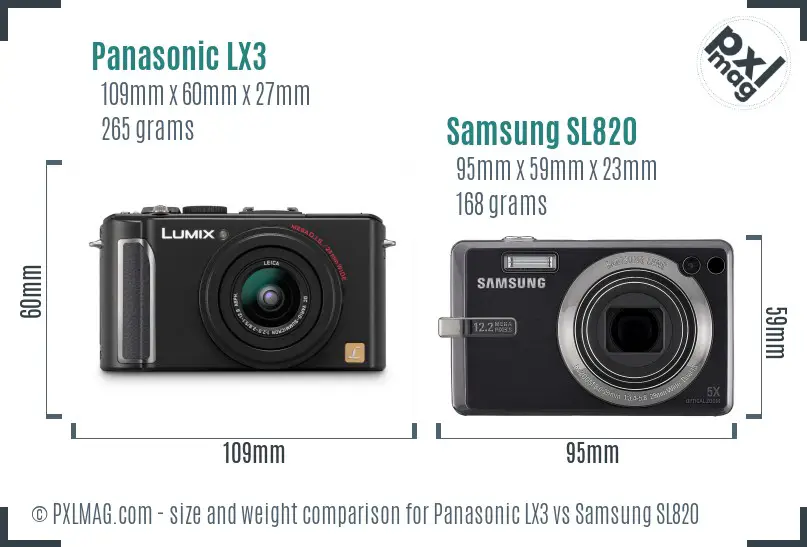 Panasonic LX3 vs Samsung SL820 size comparison