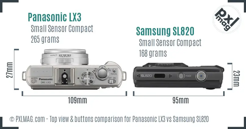 Panasonic LX3 vs Samsung SL820 top view buttons comparison