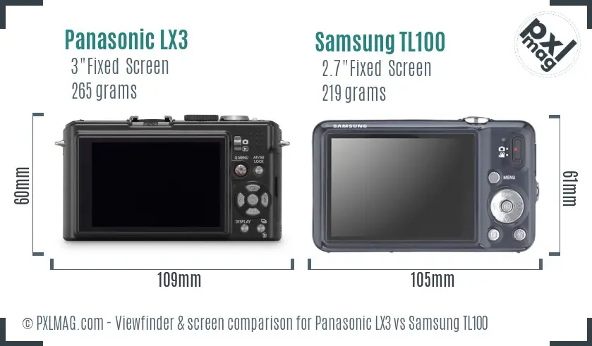 Panasonic LX3 vs Samsung TL100 Screen and Viewfinder comparison