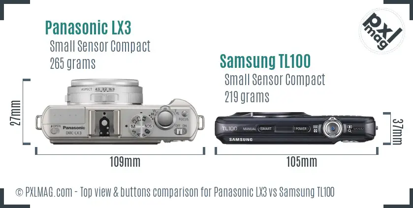 Panasonic LX3 vs Samsung TL100 top view buttons comparison