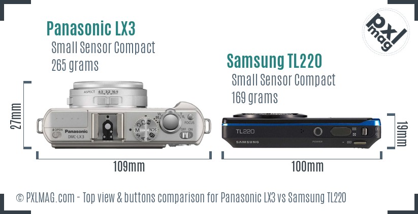 Panasonic LX3 vs Samsung TL220 top view buttons comparison