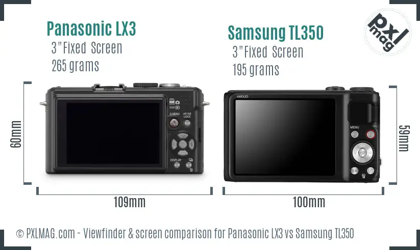 Panasonic LX3 vs Samsung TL350 Screen and Viewfinder comparison